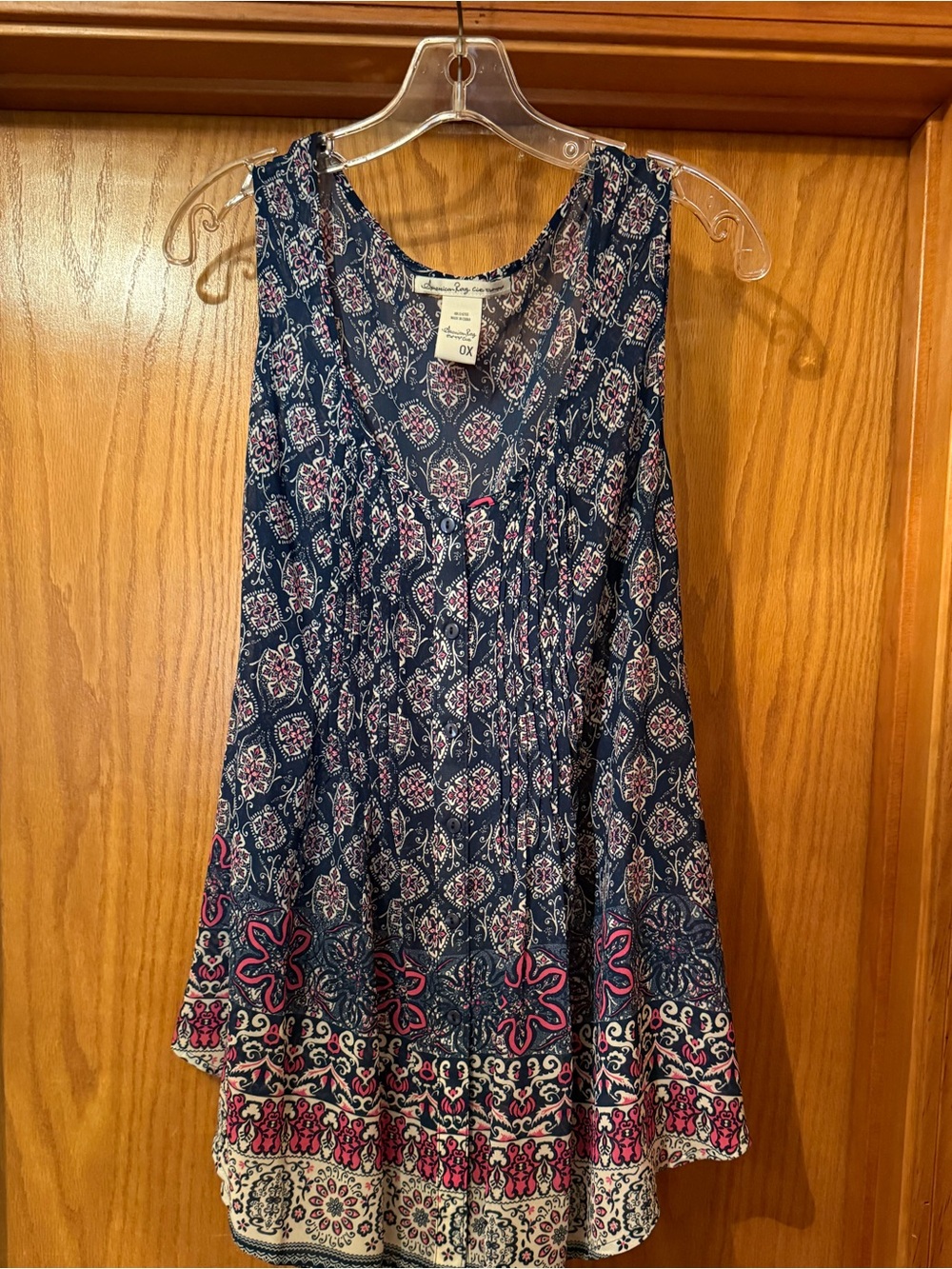 American Rag Navy Floral Paisley Sleeveless Camisole Tank with Pink Trim
